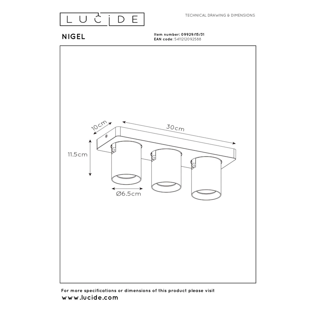Ceiling spotlight Nigel 3-light white Lucide 5411212092588