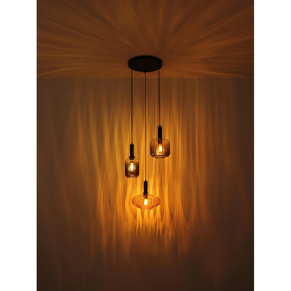 Pendant lamp Valletta with coloured glass 3-lights Globo 9007371455867