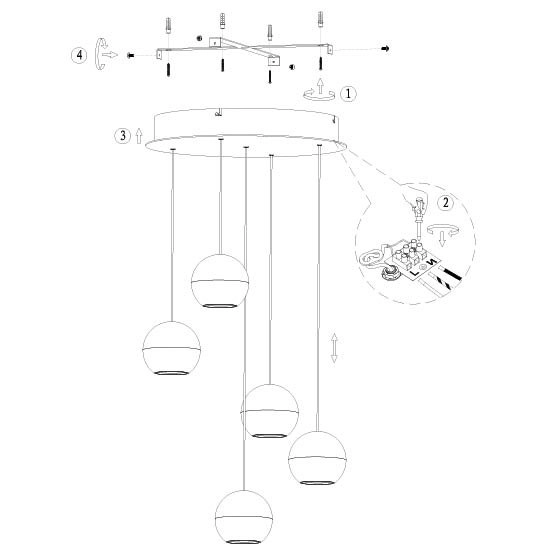 5-light vide pendant lamp Belluno LED - Black with Glass Steinhauer 8712746183887