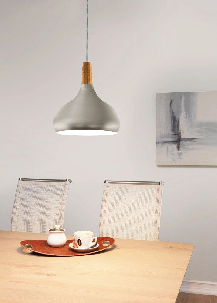 Modern pendant lamp Sabinar 28cm stainless steel with wood brown Eglo 9008606300006