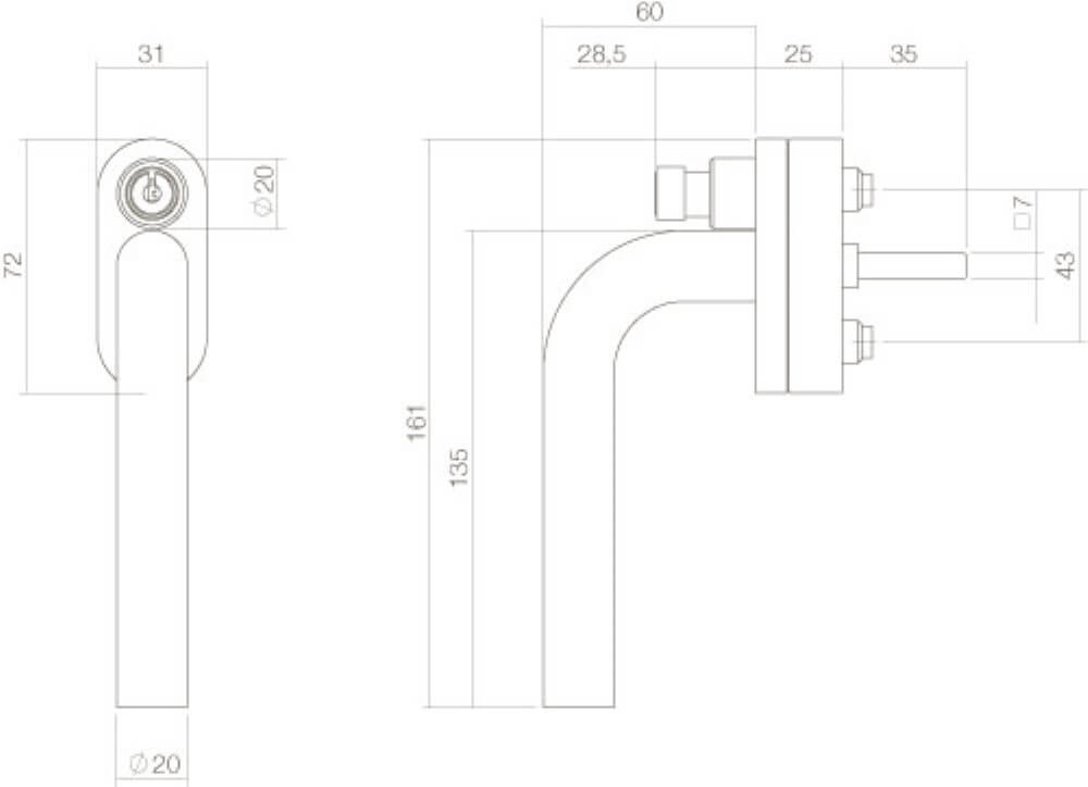 Window handle straight Ventra lockable stainless steel Intersteel 8714186366660