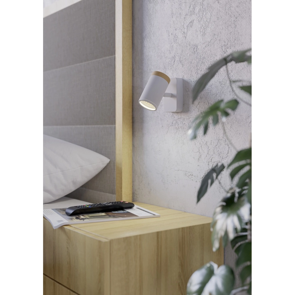 Wall lamp Consuma Single white with wood Eglo 9008606323678