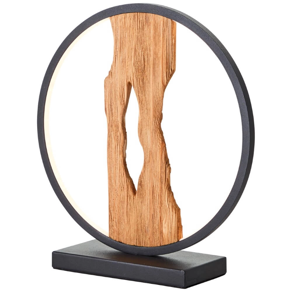 Table lamp Chaumont Round black with wood Brilliant 4004353414978