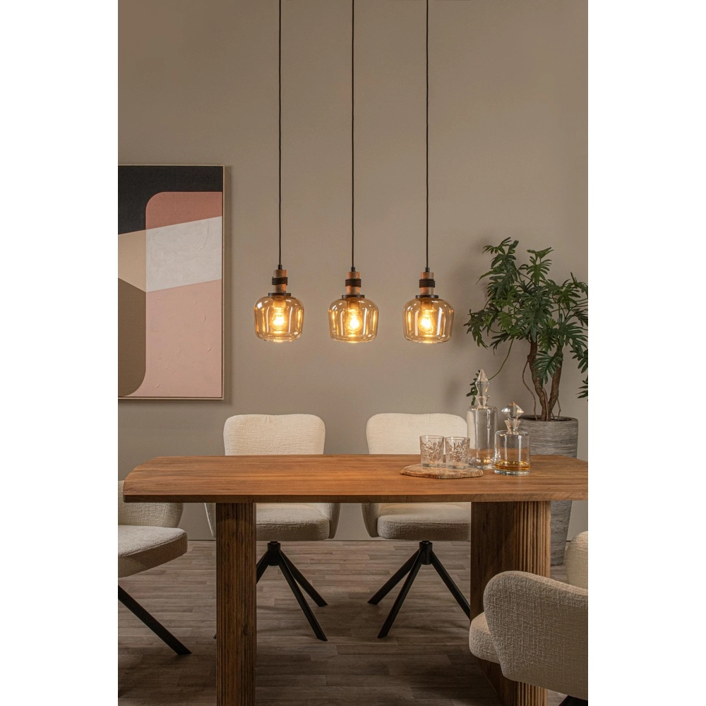 3-light pendant lamp Ilona black with amber glass Lucide 5411212452689