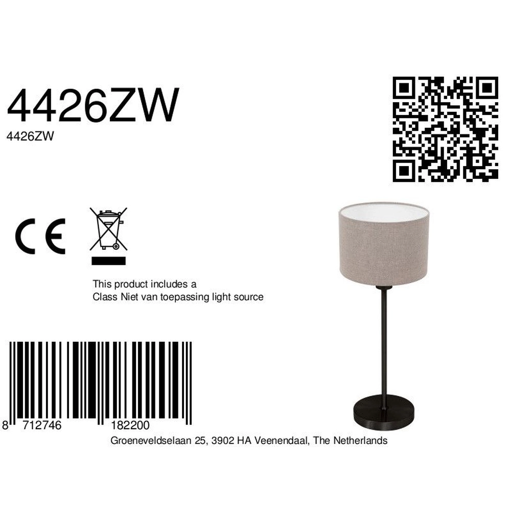 Black table lamp Noor with grey cap Steinhauer 8712746182200
