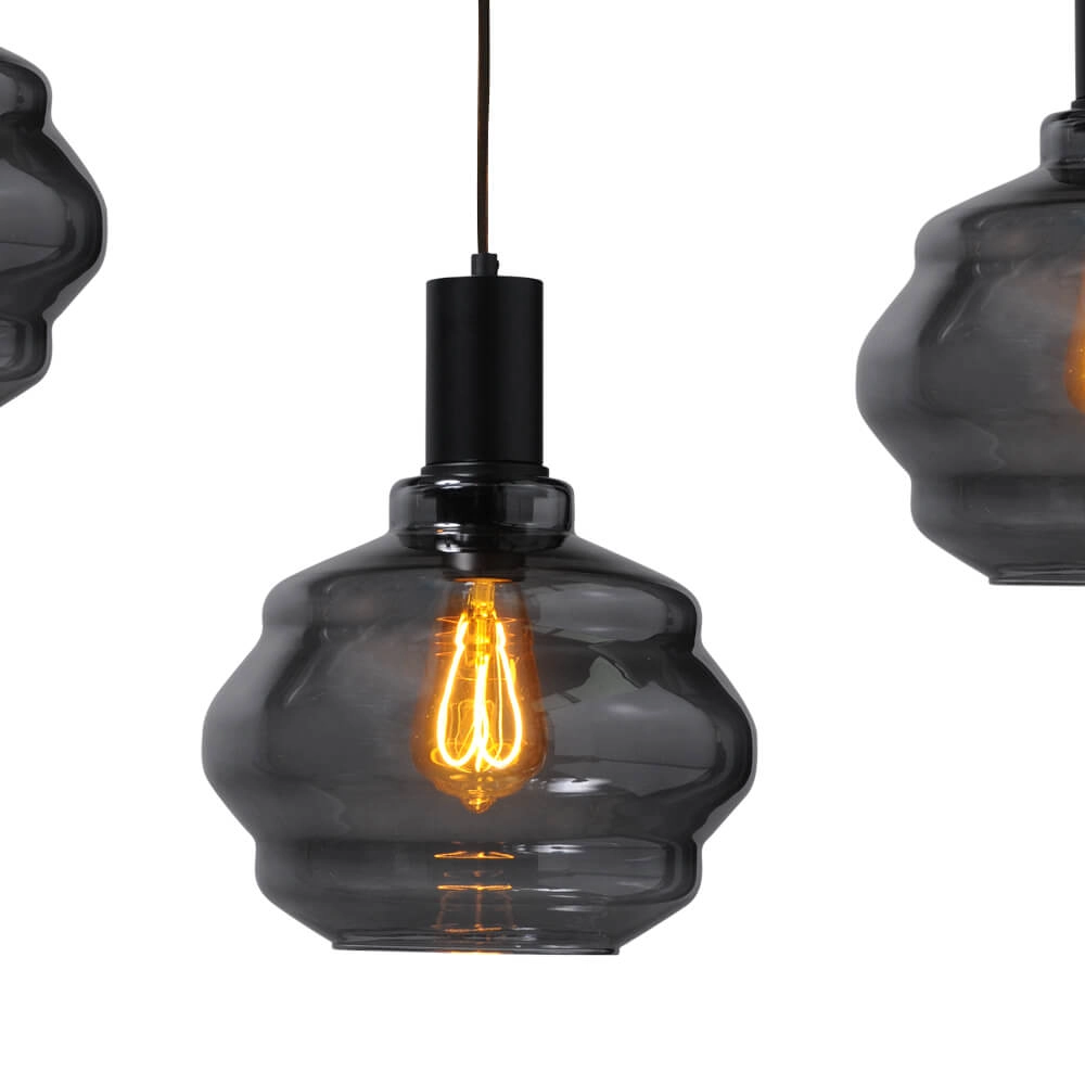 5-light hanging lamp - black - Porto with Ball smoke glasses - Ø 24cm Masterlight 8718121270159