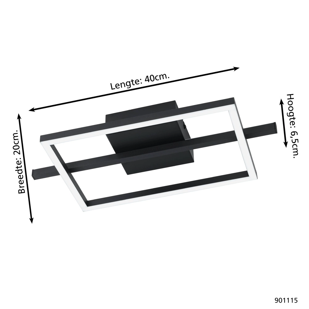 Led ceiling light Amandolo with remote control - black - square Eglo 9008606303939