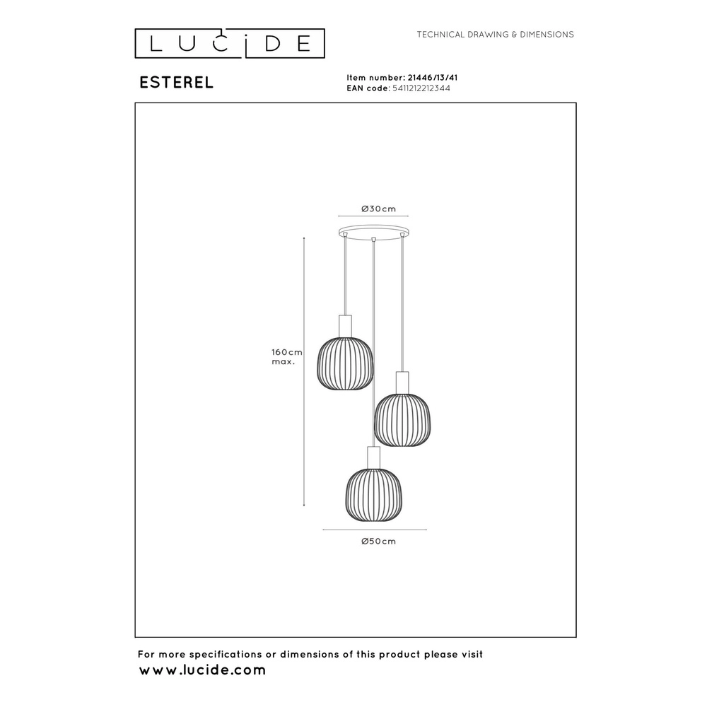 3-light pendant lamp Esterel sand brown mini GU10 round Lucide 5411212212344
