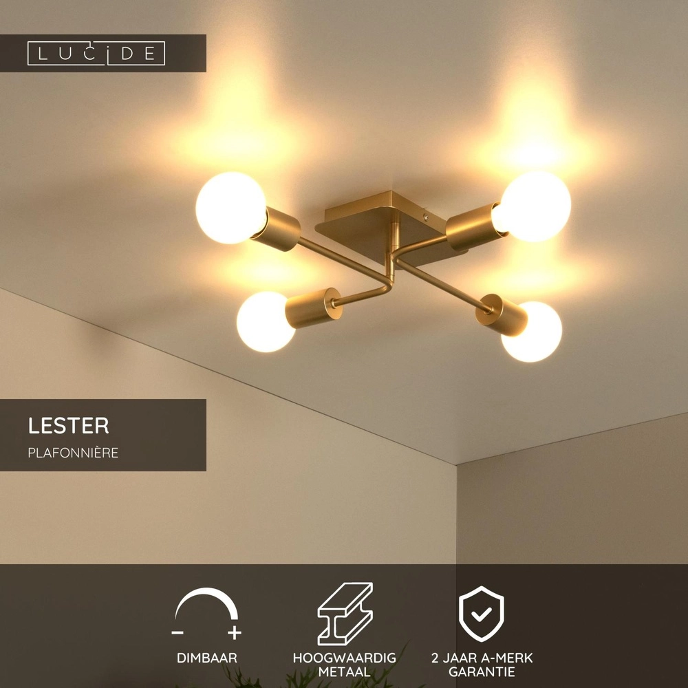 Ceiling lamp Lester 4-light gold Lucide 5411212211736