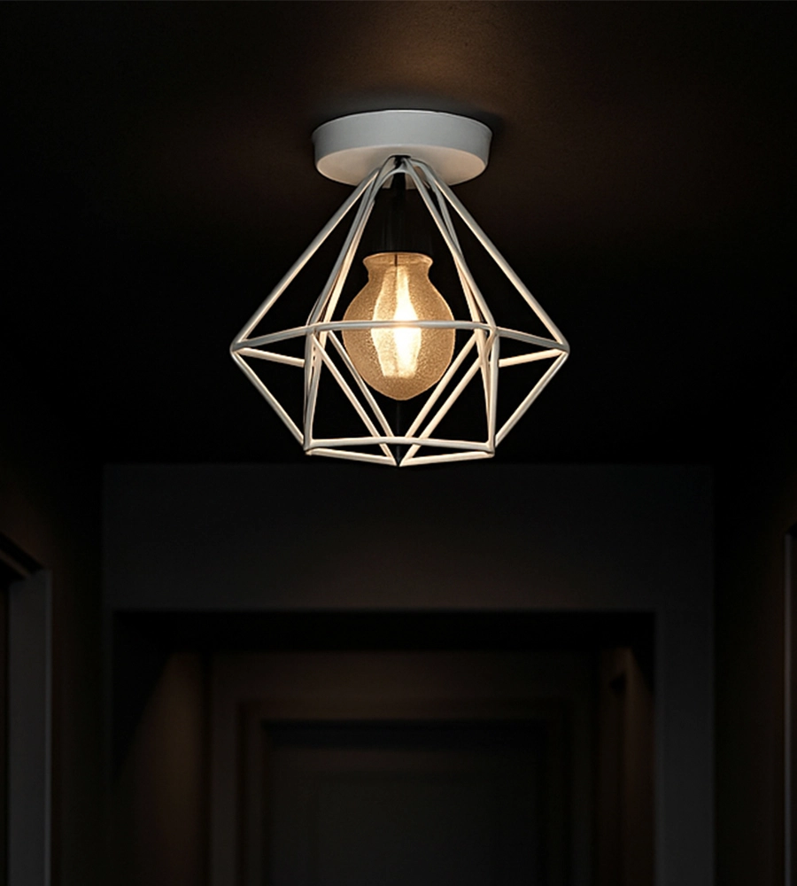 White ceiling lamp in black hallway