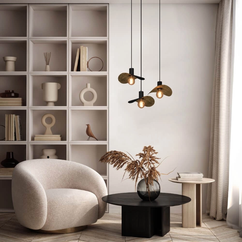 Black hanging lamp Saceda with gold 3-lights Stars of Light 9008606292318