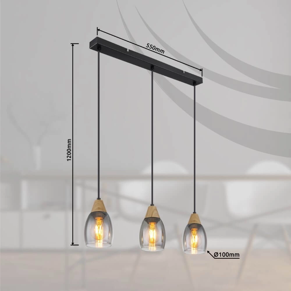 3-light pendant lamp Reid smoke glass Globo 9007371441730