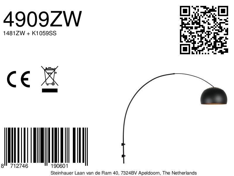 Black wall lamp Globe Black Steinhauer 8712746190601