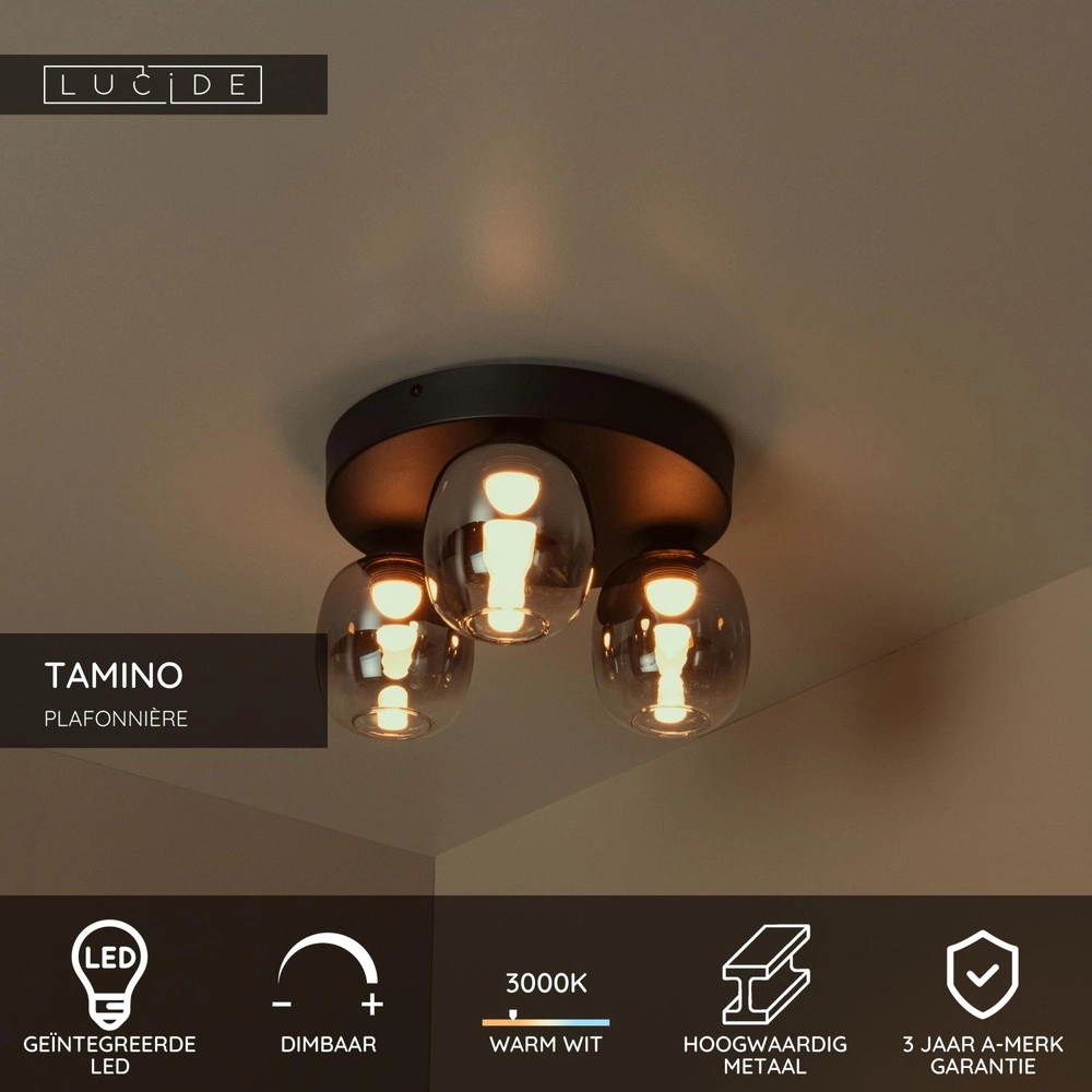 3-light ceiling lamp Tamino Black Lucide 5411212741233