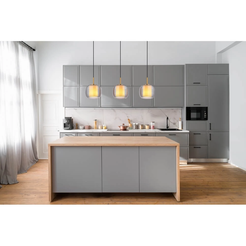 Design pendant lamp Lampigna black with amber glass 3-lights Globo 9007371471614