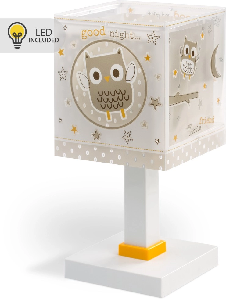 Children's room table lamp Goodnight Owl white with gray Dalber 8420406002477