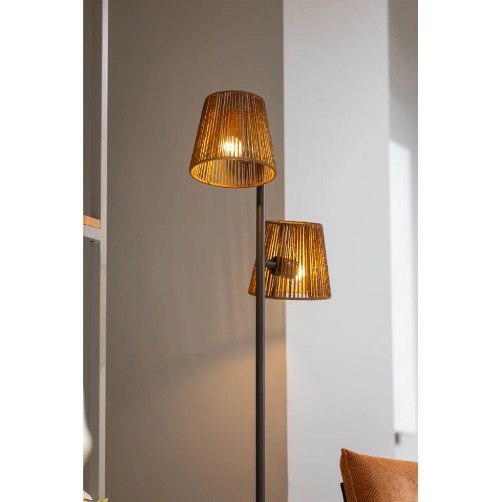 3-light floor lamp Daan brown with rattan ETH 8720195309345
