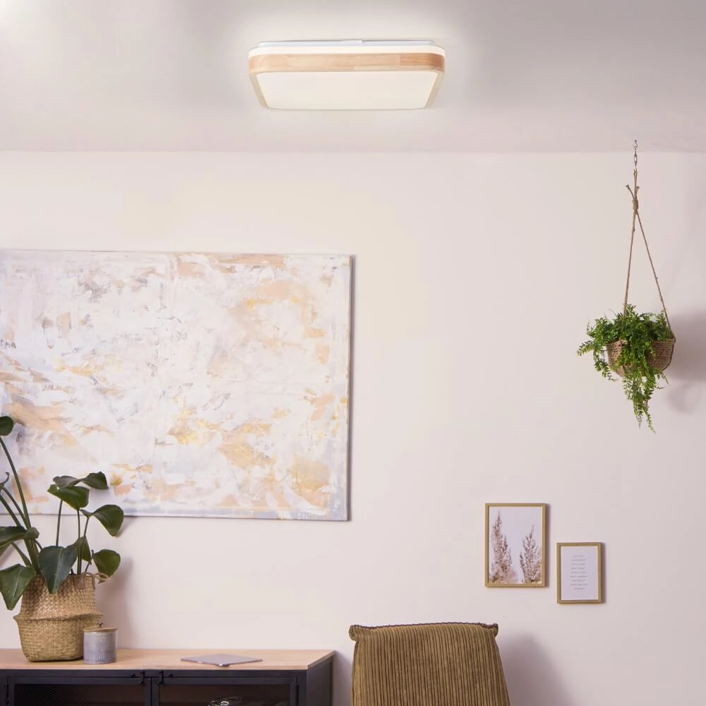 Ceiling light Tumeo 39 x 39cm white with wood Brilliant 4004353411311