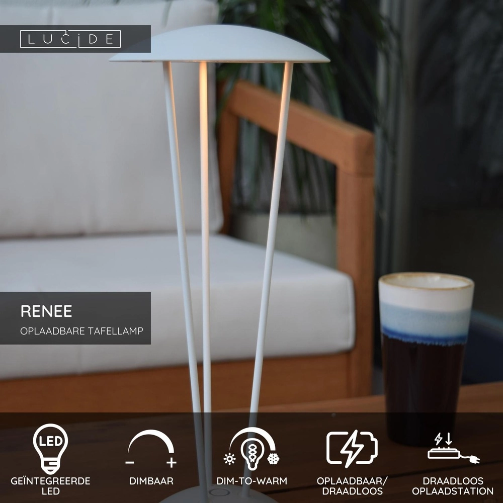 Design table lamp Renee white rechargeable Lucide 5411212272317