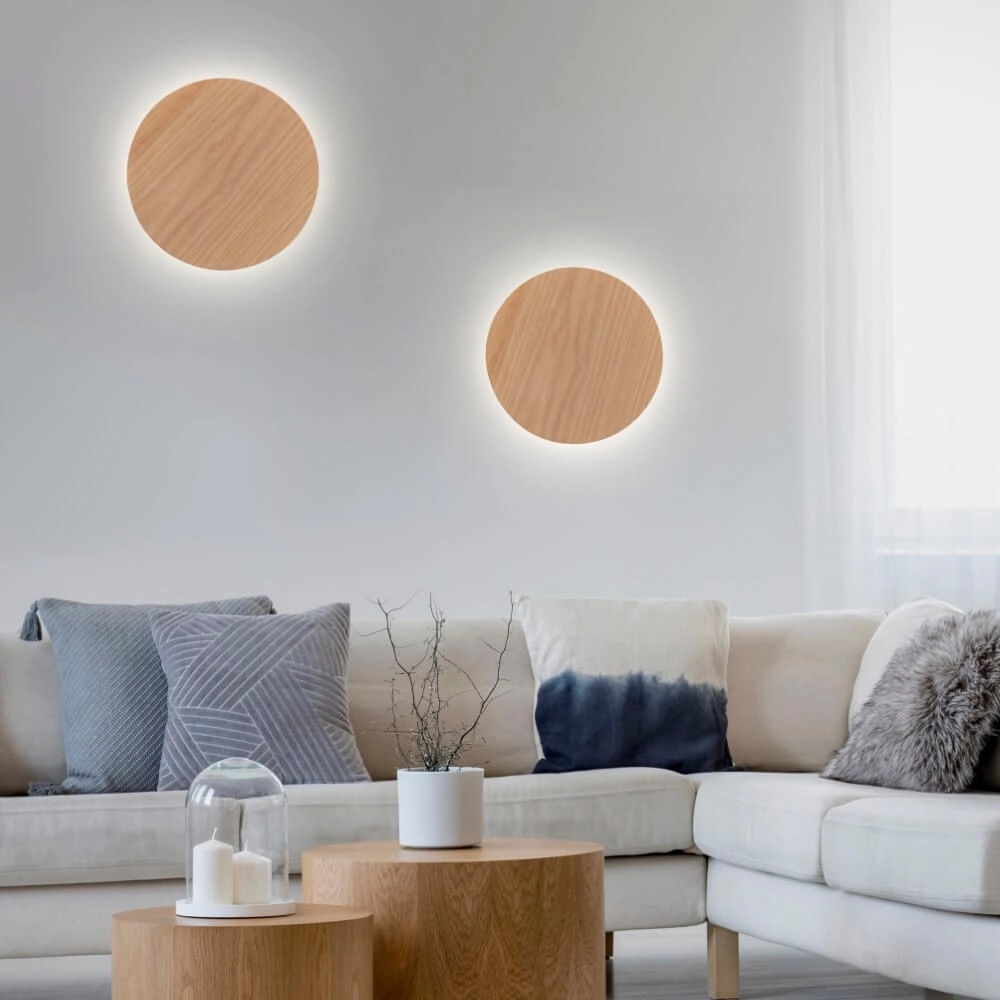 Design wall lamp Akku Puntua Ø 25cm wood Paul Neuhaus 4012248375792