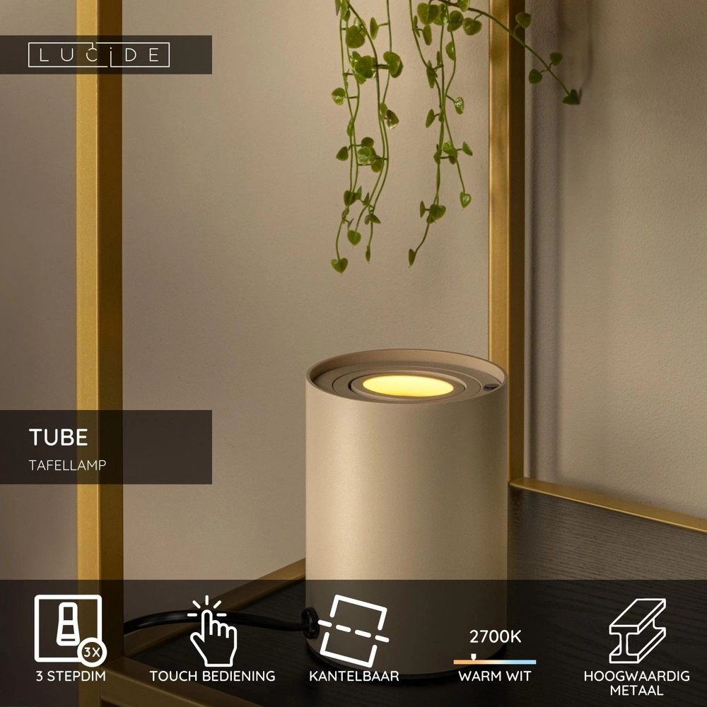 Design table lamp Tube taupe Lucide 5411212221926