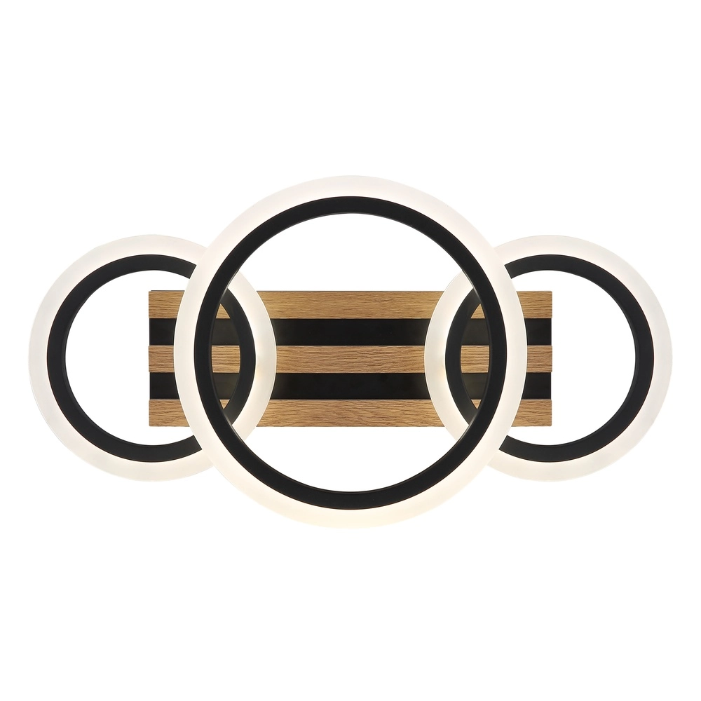 Ceiling lamp Blevins Black with wood 3 rings Globo 9007371575169