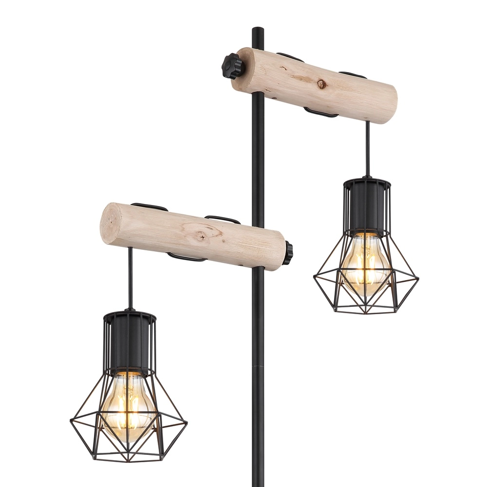 Floor lamp Priska black with wood Globo 9007371443840