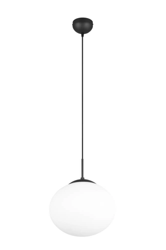 Oval pendant lamp Fomento Ø 30cm - black with white glass Trio 4017807616200