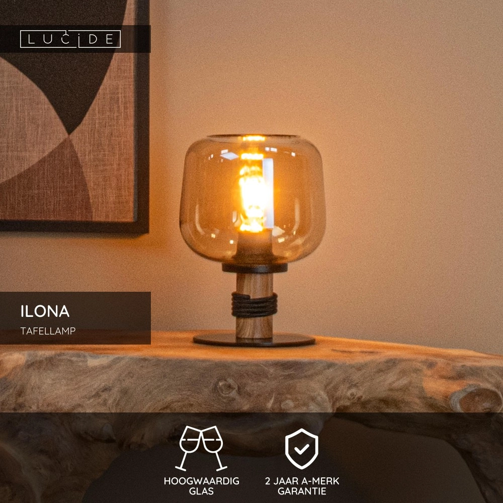 Table lamp Ilona black with amber glass Lucide 5411212452696