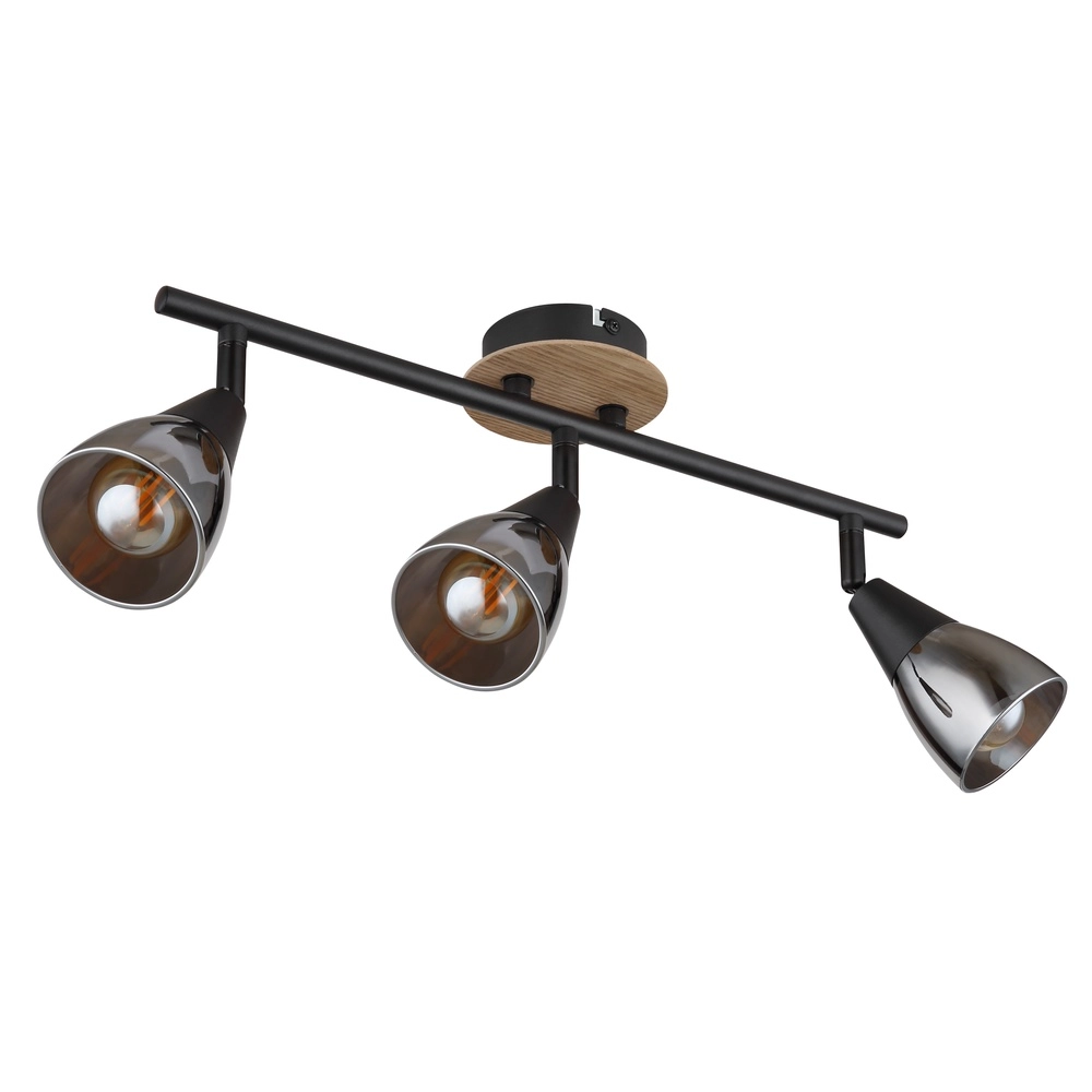 3-light ceiling lamp Mubby black with wood look Globo 9007371448869