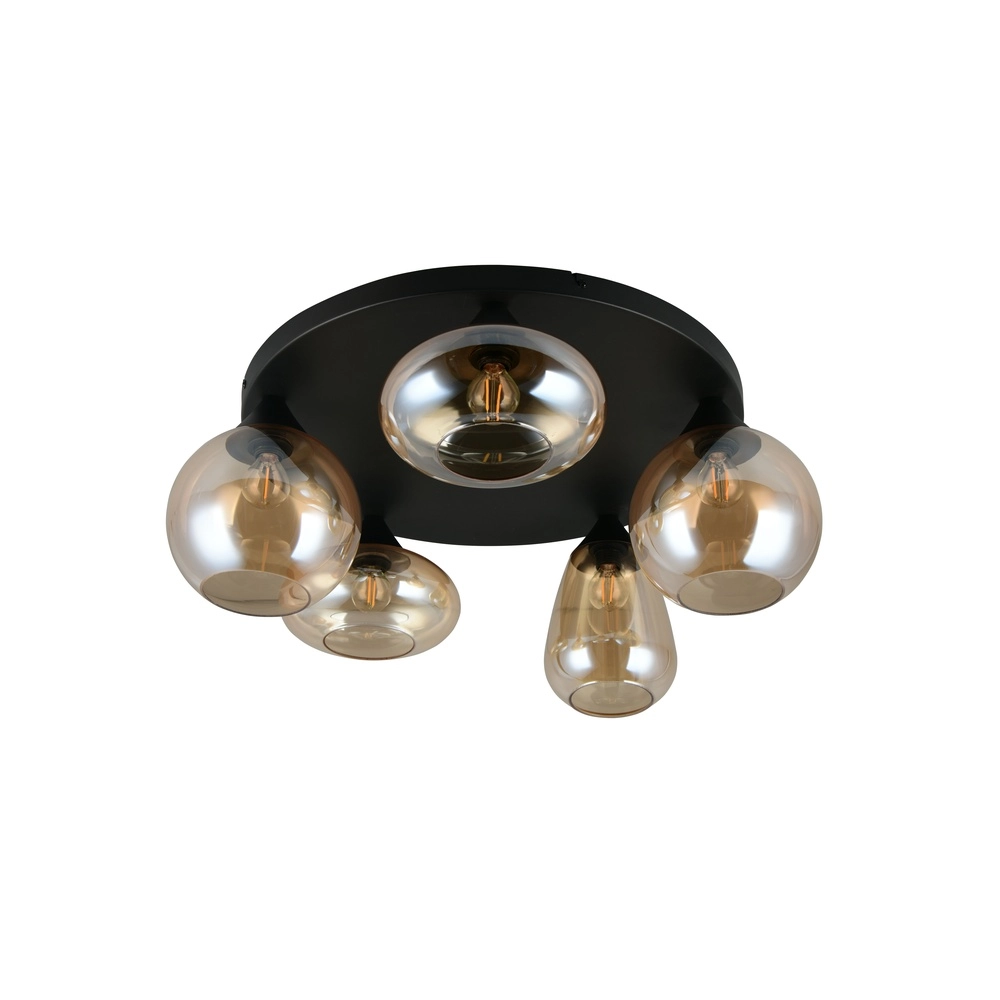 5-light ceiling lamp Lumina black with amber glass Trio 4017807663174