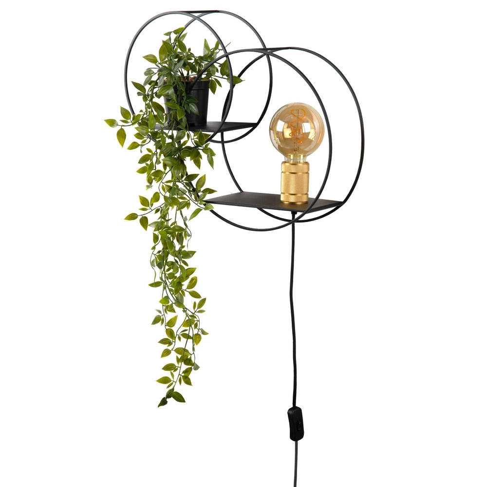 Unique wall lamp Circle black with shelves