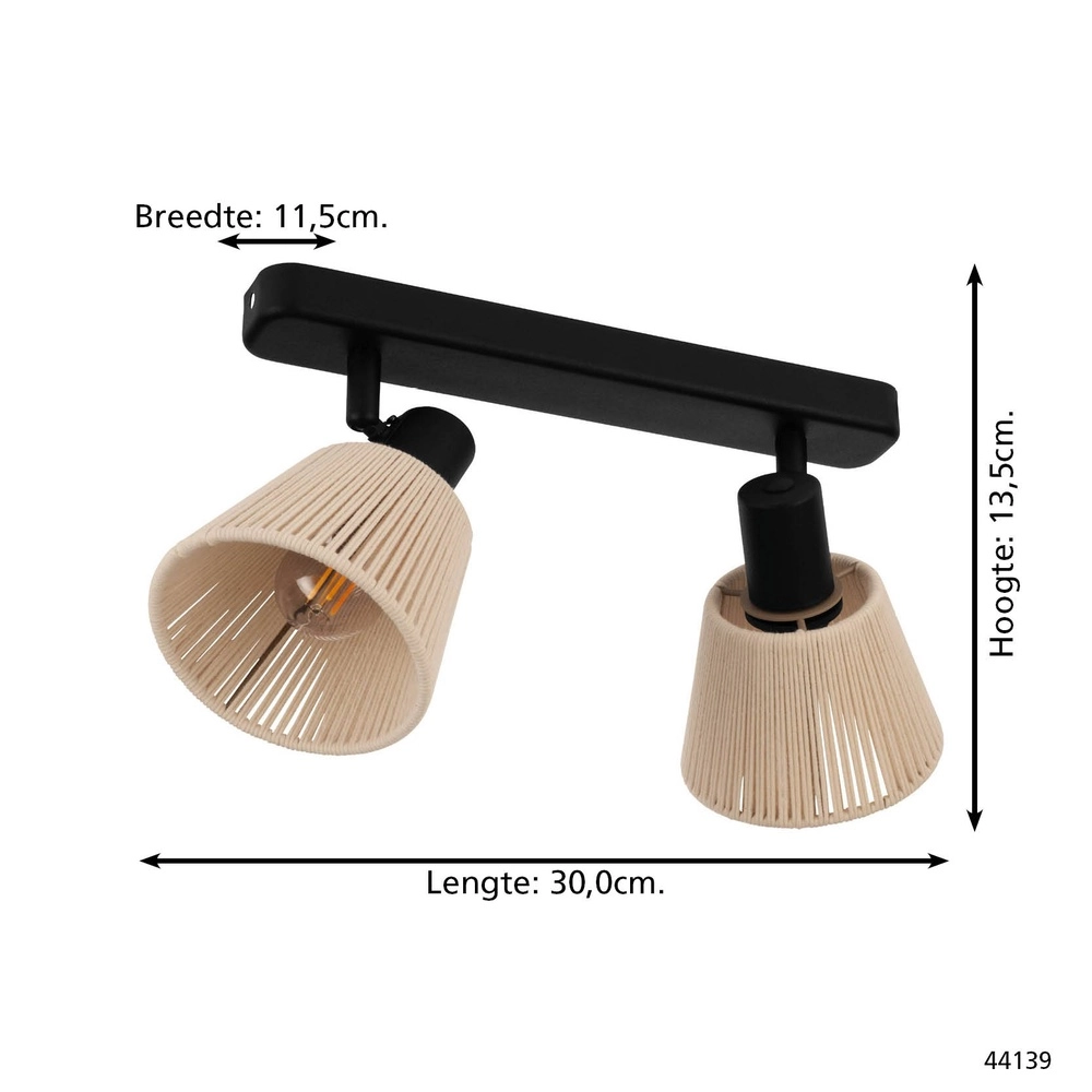 Ceiling lamp Seagard black with rattan 2-lights Eglo 9008606359837