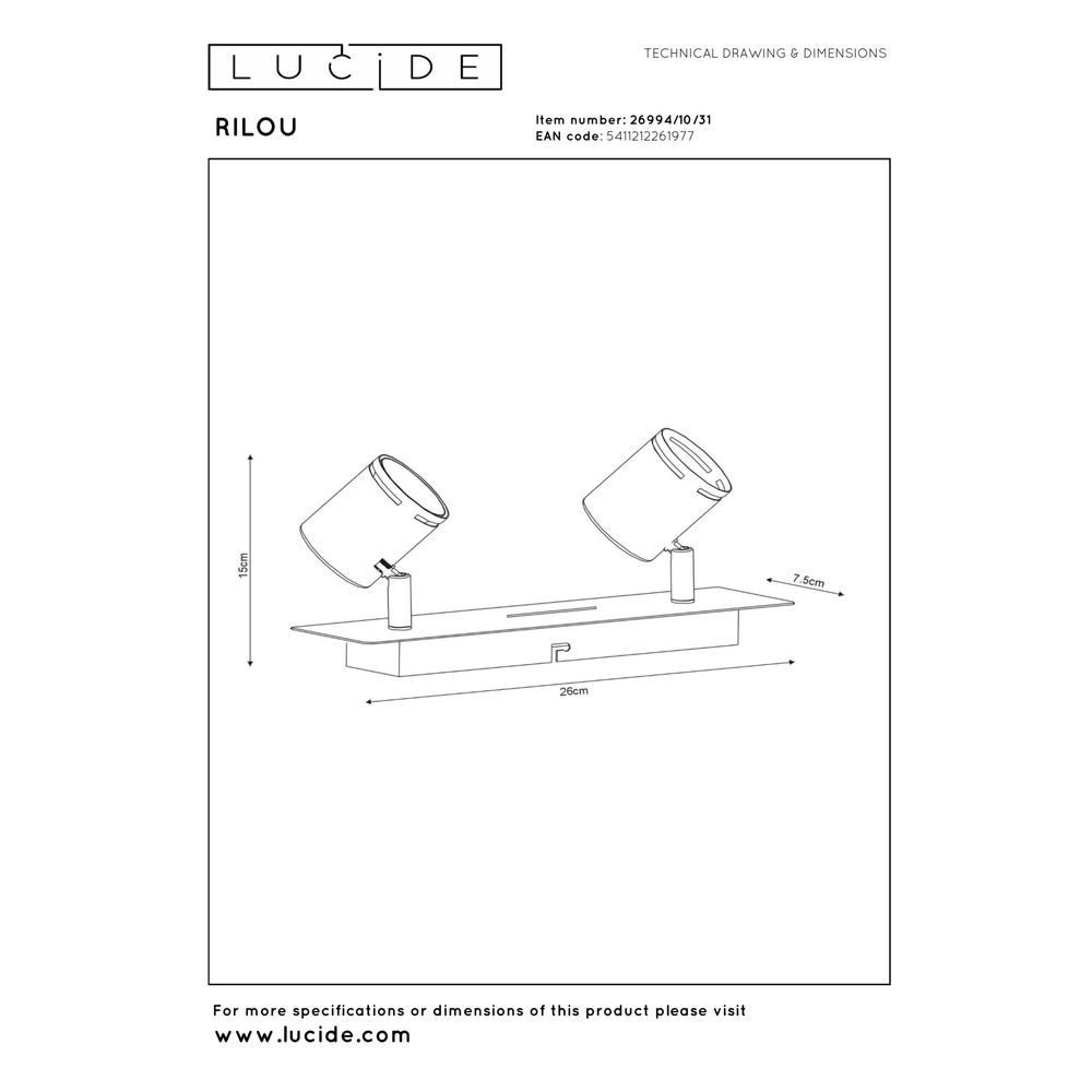 Ceiling spotlight Rilou 2-light dimmable white Lucide 5411212261977