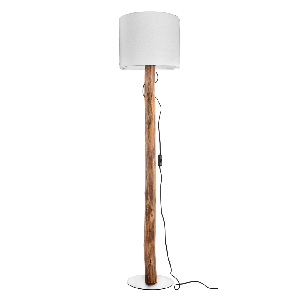 Wooden floor lamp Norin with white hood