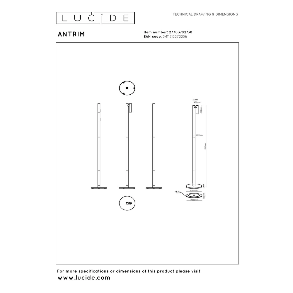Rechargeable reading lamp Antrim black IP54 Lucide 5411212272256