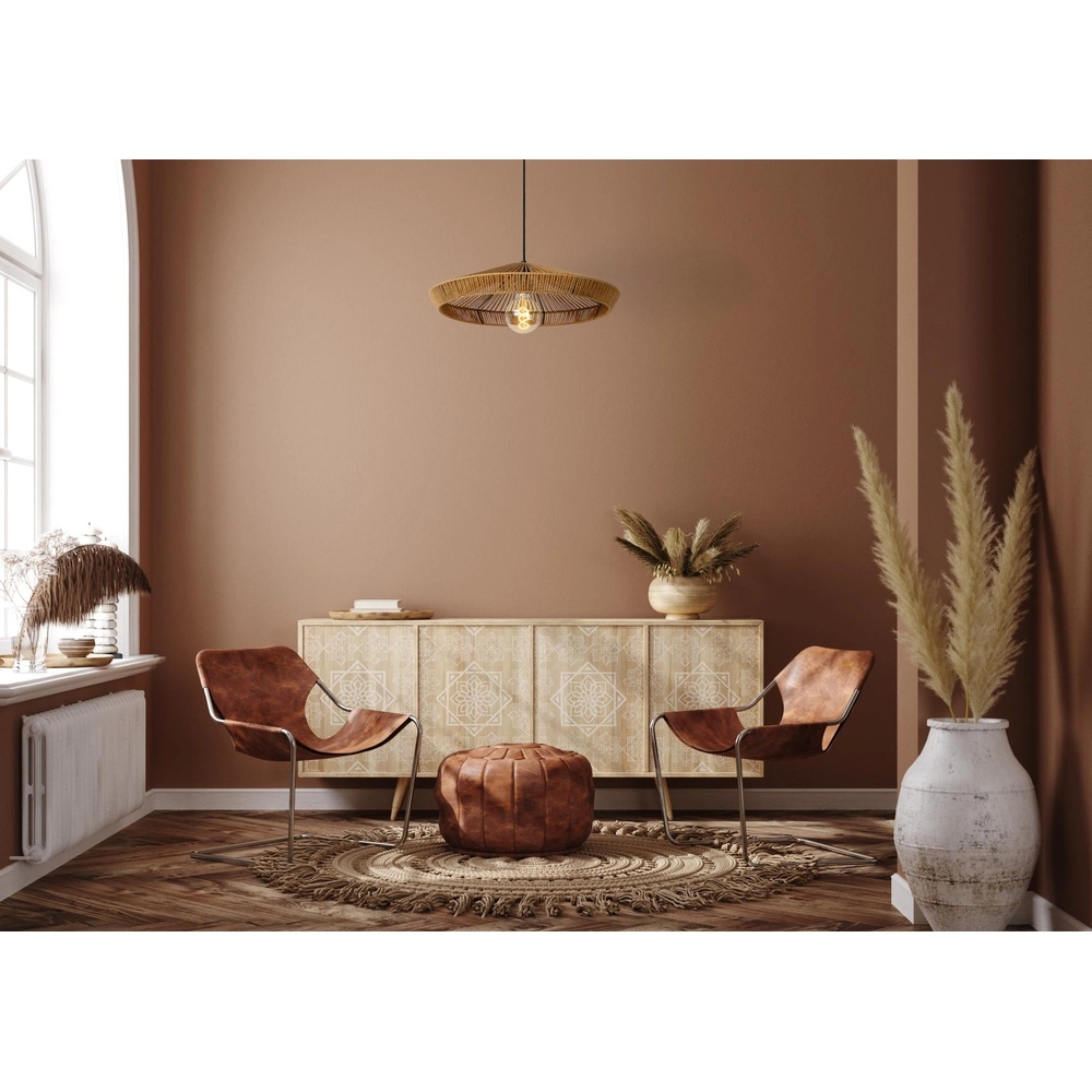 Pendant lamp Yunkai Ø 50cm black with rattan Lucide 5411212105691