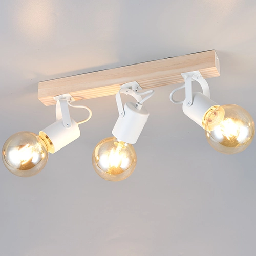 Ceiling lamp 3-lights Lynar white with wood