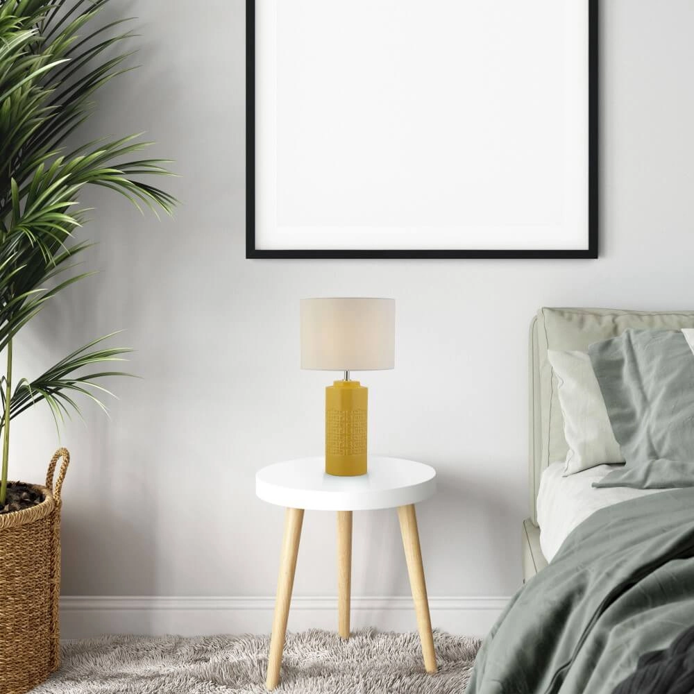 Table lamp Tablu ochre yellow with white shade Searchlight 5053423248615