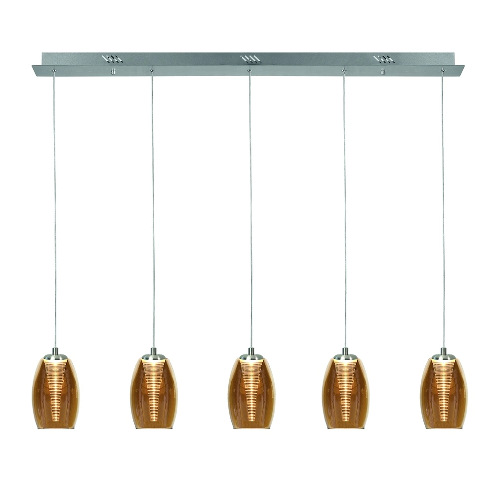 Pendant lamp Nebula nickel straight 5-light amber glass