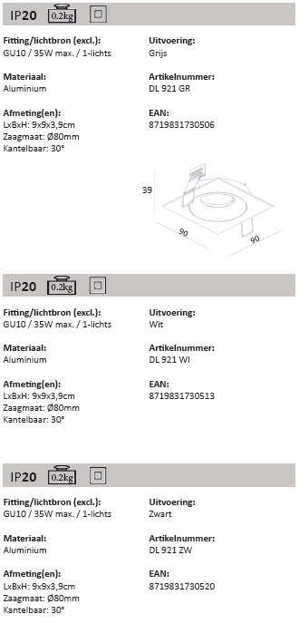 GU10 recessed spot Downel black Artdelight 8719831730520