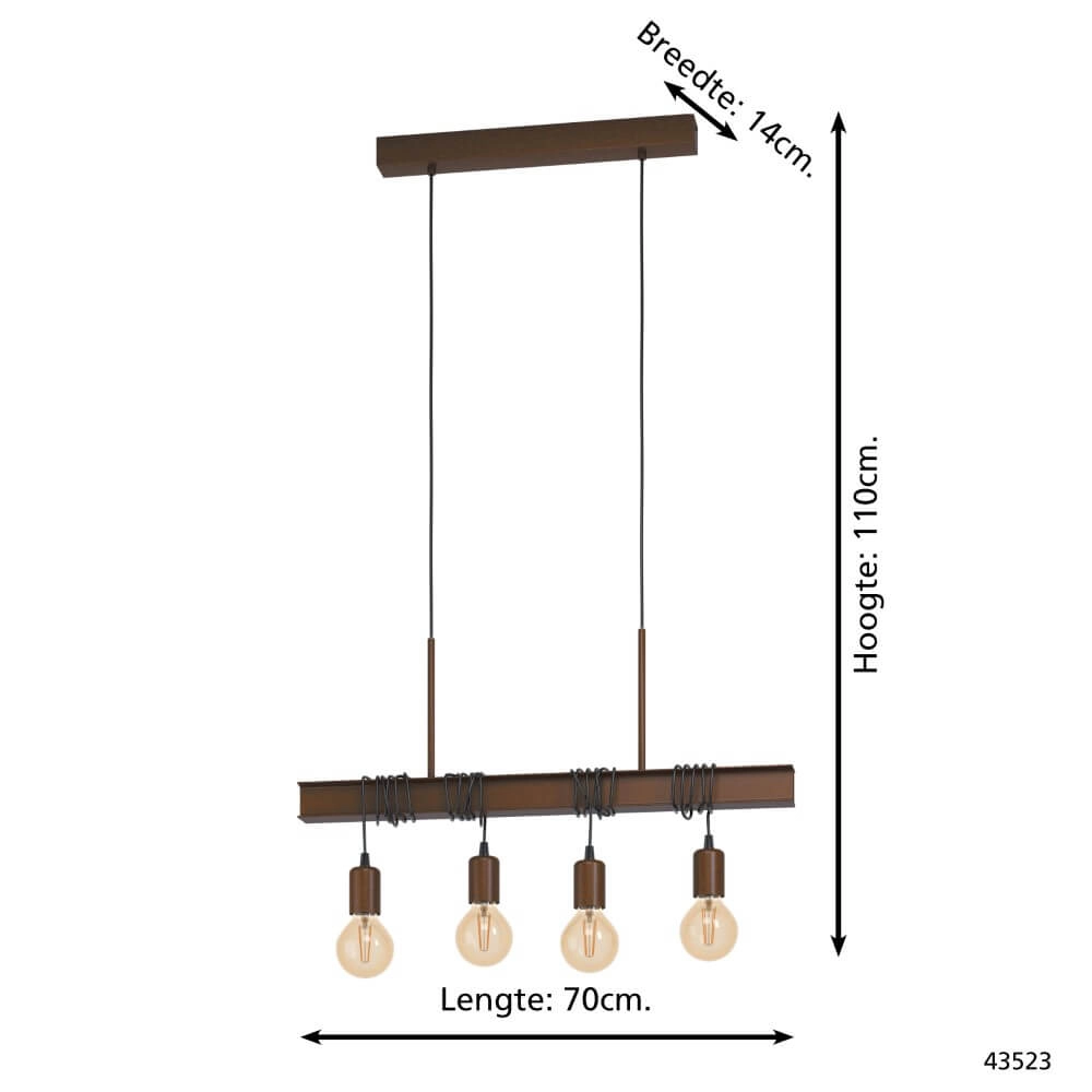 Rust brown hanging lamp Townshend 4 Eglo 9002759435233
