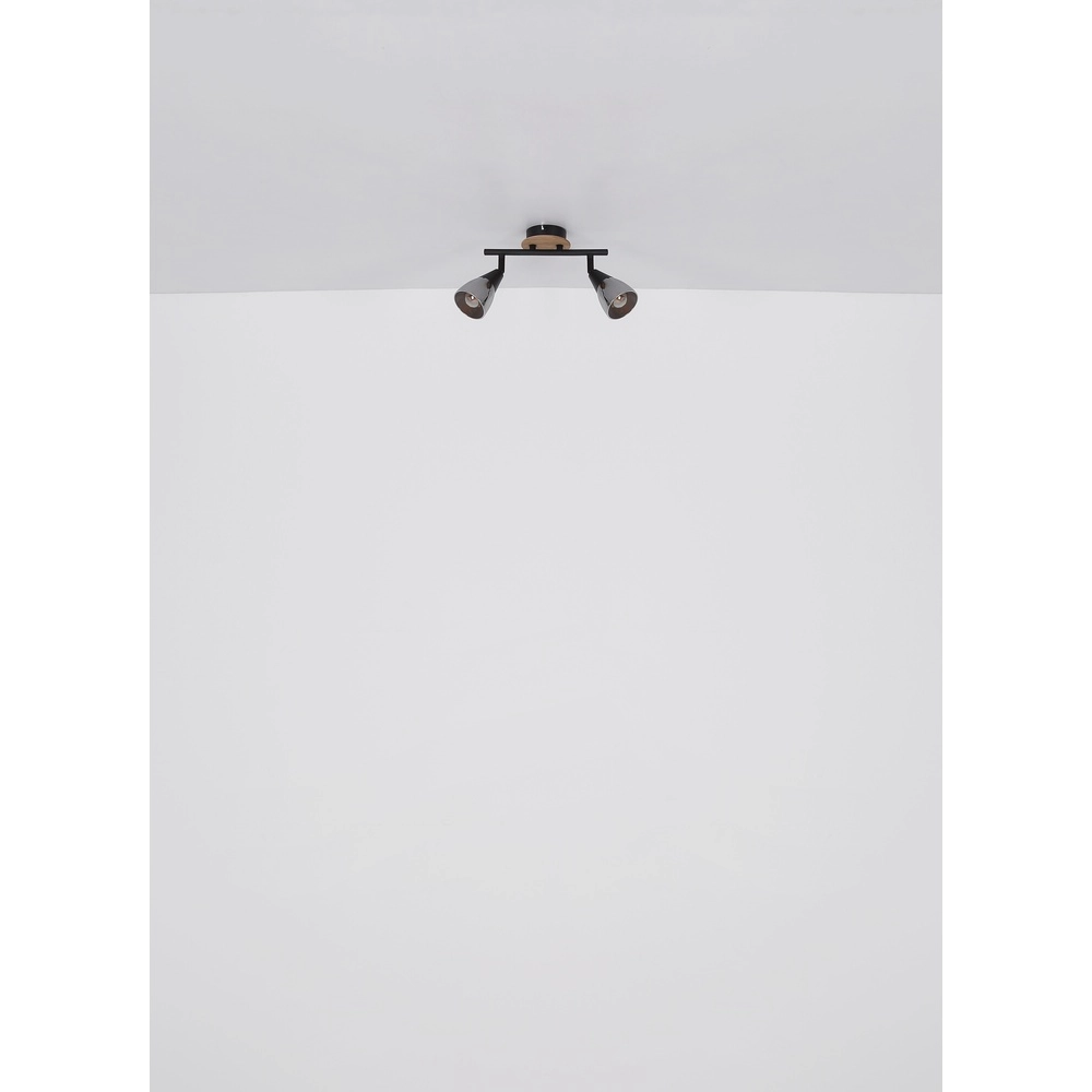 2-light ceiling lamp Mubby black with wood look Globo 9007371445868