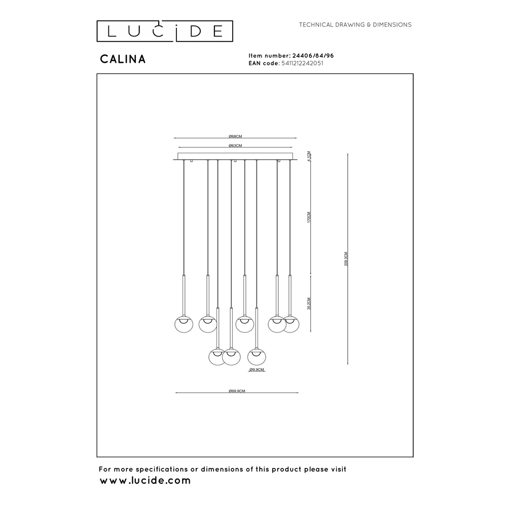Pendant lamp Calina 12-light with amber spheres Premium by Lucide 5411212242051