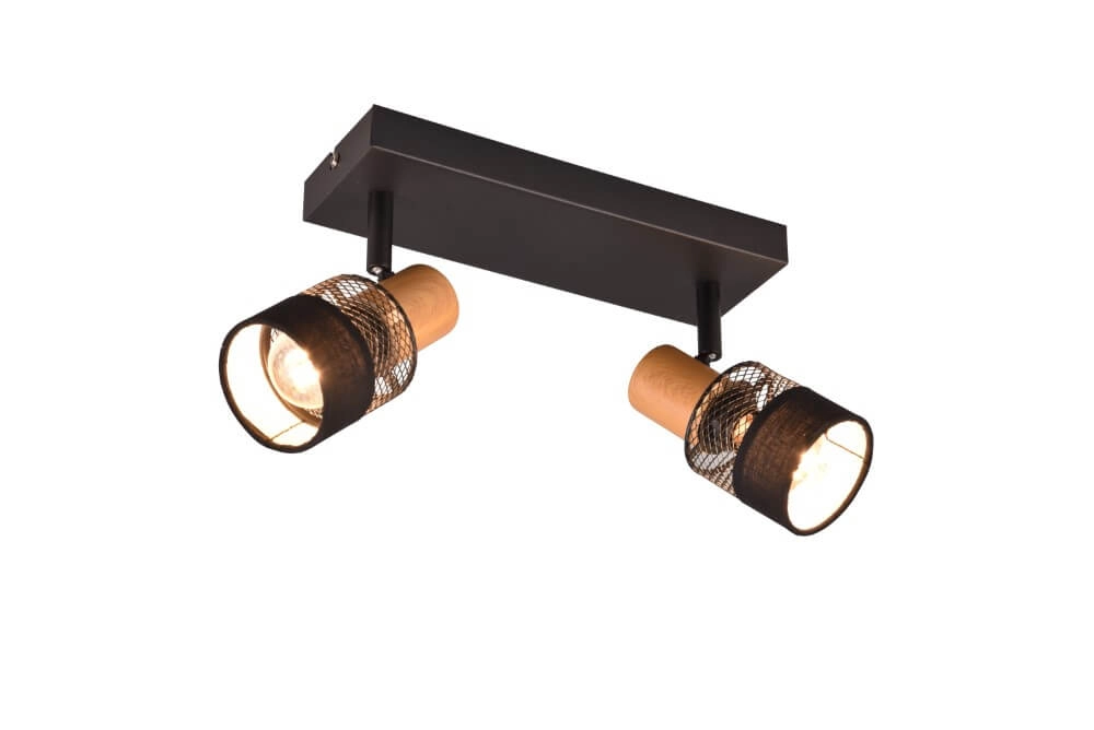 2-light surface-mounted spotlight Nandini black with wood