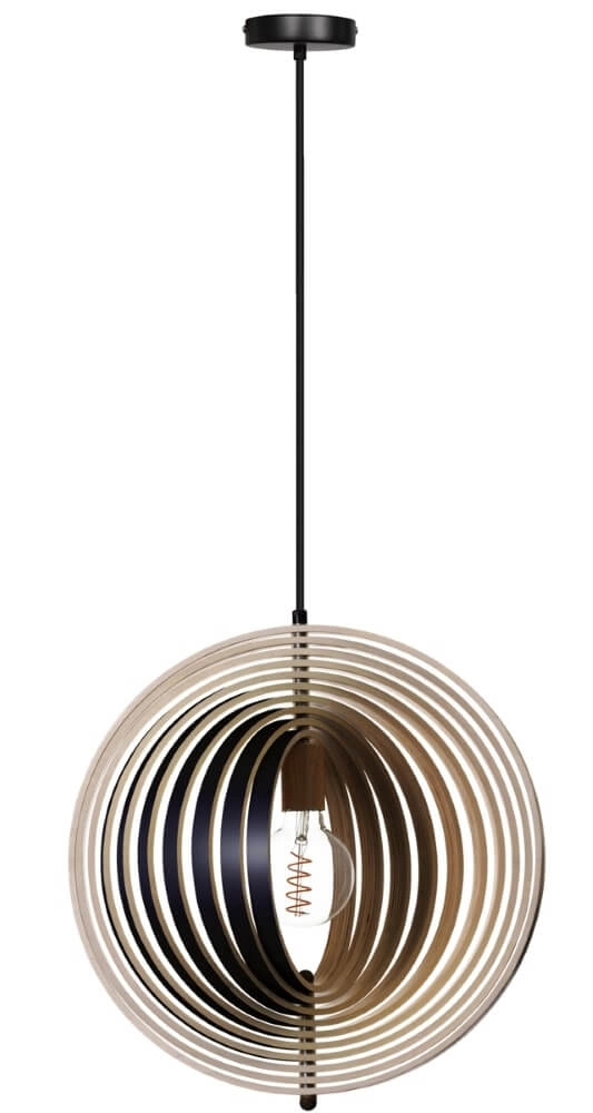 Desing pendant lamp Woody black with wood Ø 43,5cm