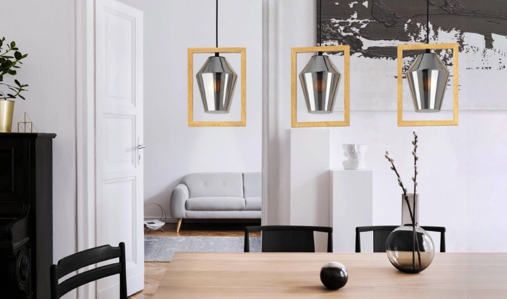 Wooden hanging lamp Viglioni dinner table Eglo 9002759997021