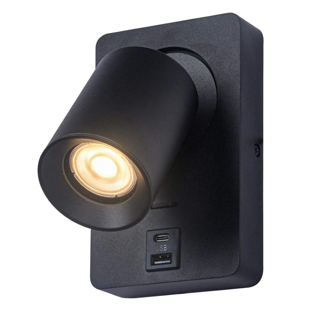 Bedside lamp Megano USB black with USB-A and USB-C