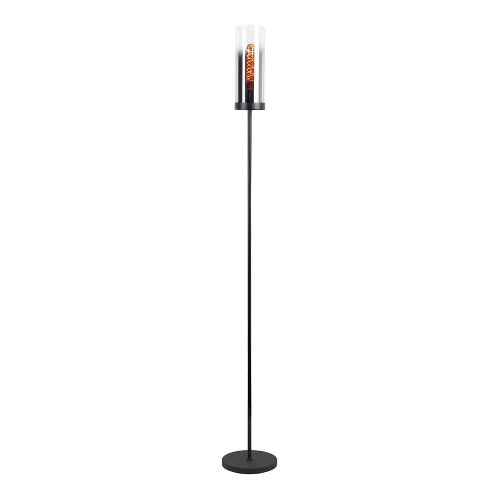 Black floor lamp Toothill with smoke glass