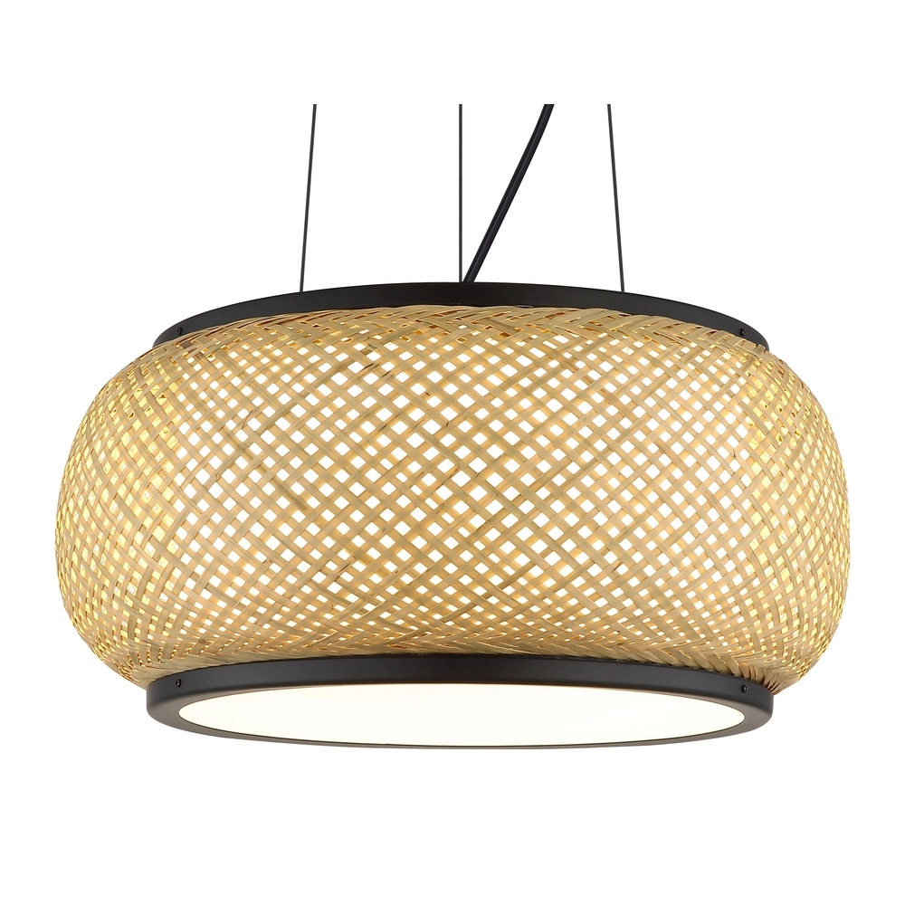Pendant lamp Bambora black with bamboo Globo 9007371578795